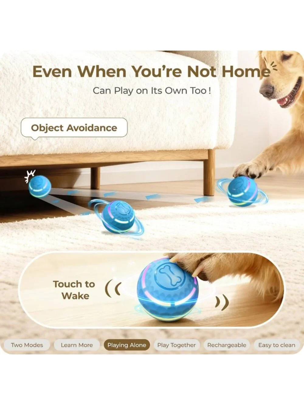 Interactive Automatic Dog Balls with LED Lights - Fun Toy for All Dog Sizes